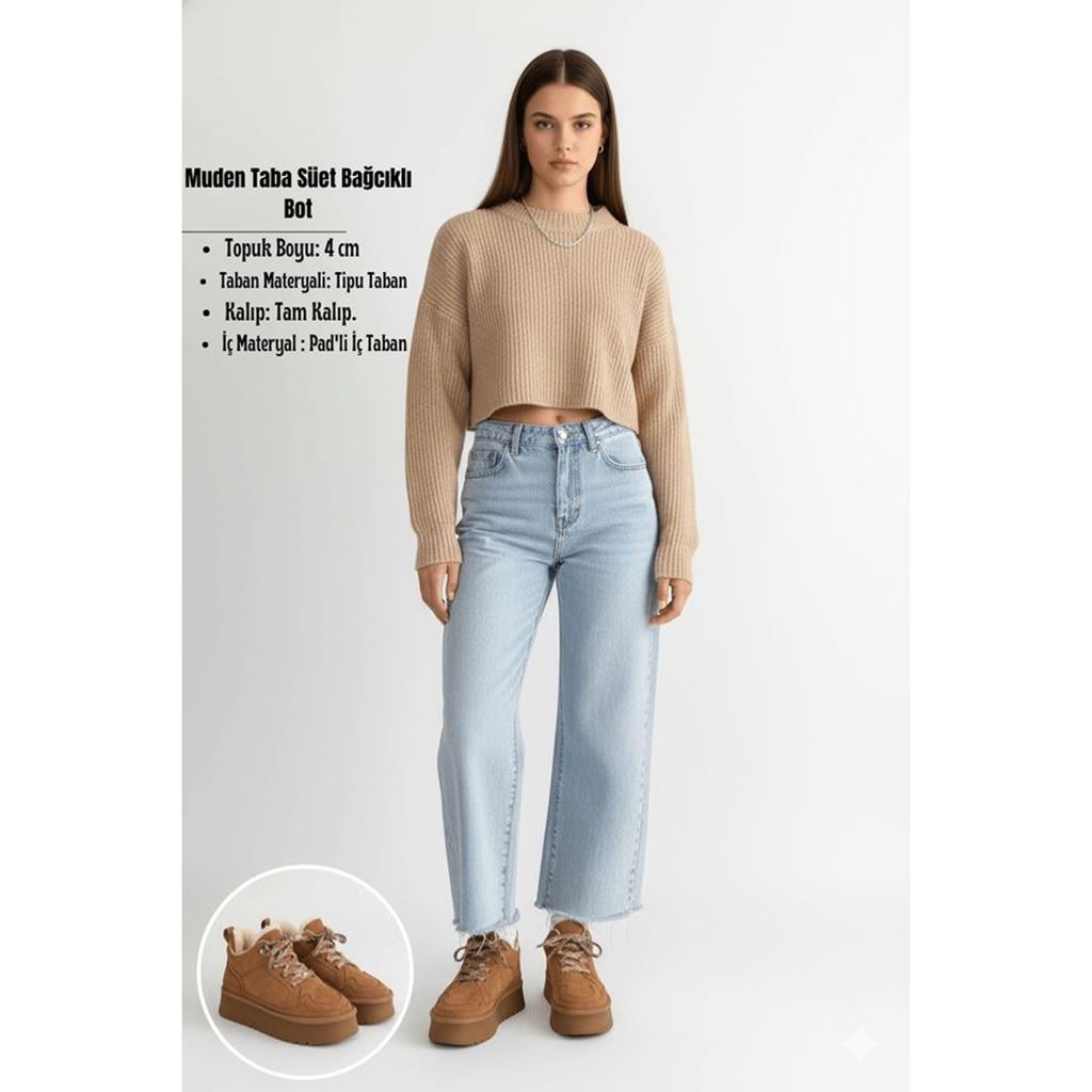 Muden Taba Süet Bağcıklı Bot
