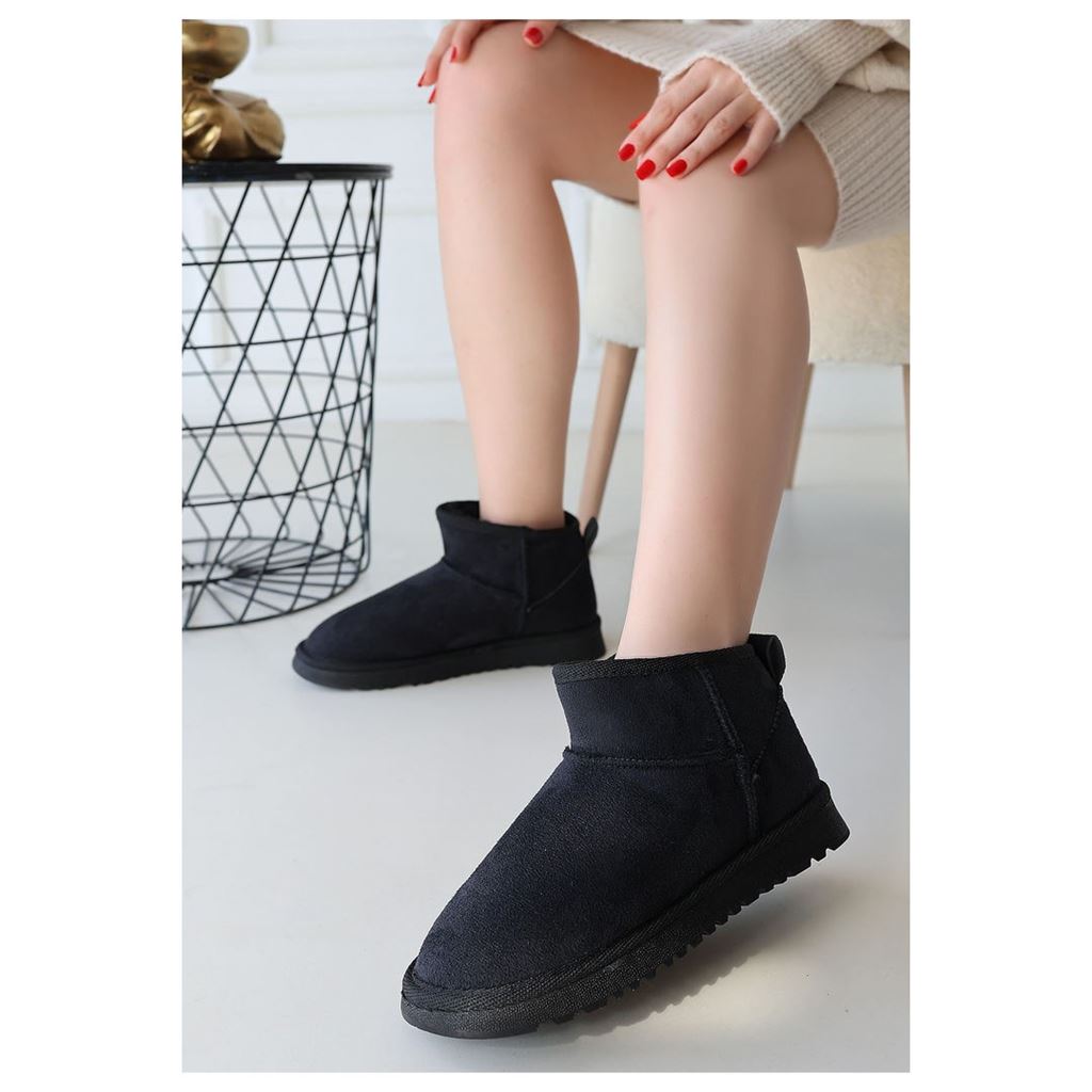 Elsa Siyah Süet İçi Kürklü Kadın Panduf Bot