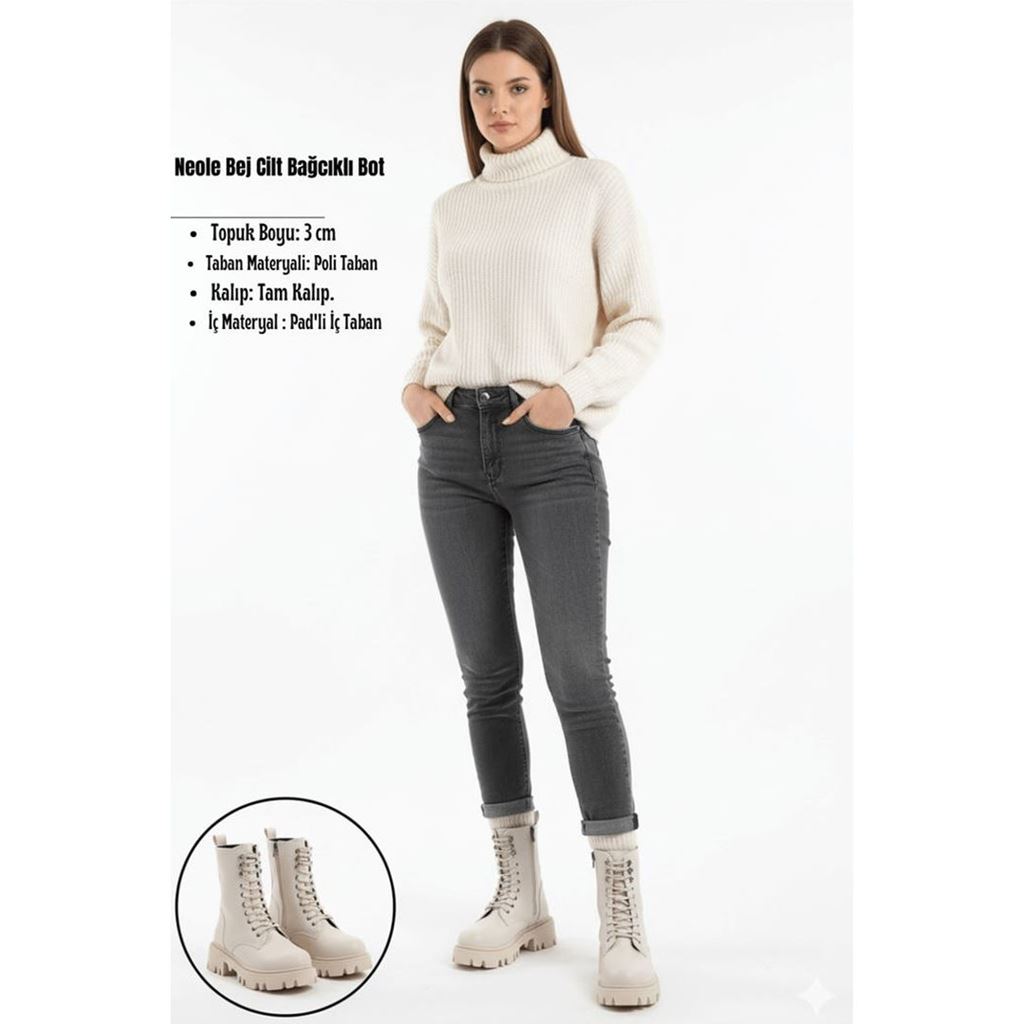 Neole Bej Cilt Bağcıklı Bot