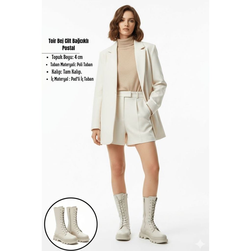 Toir Bej Cilt Bağcıklı Postal