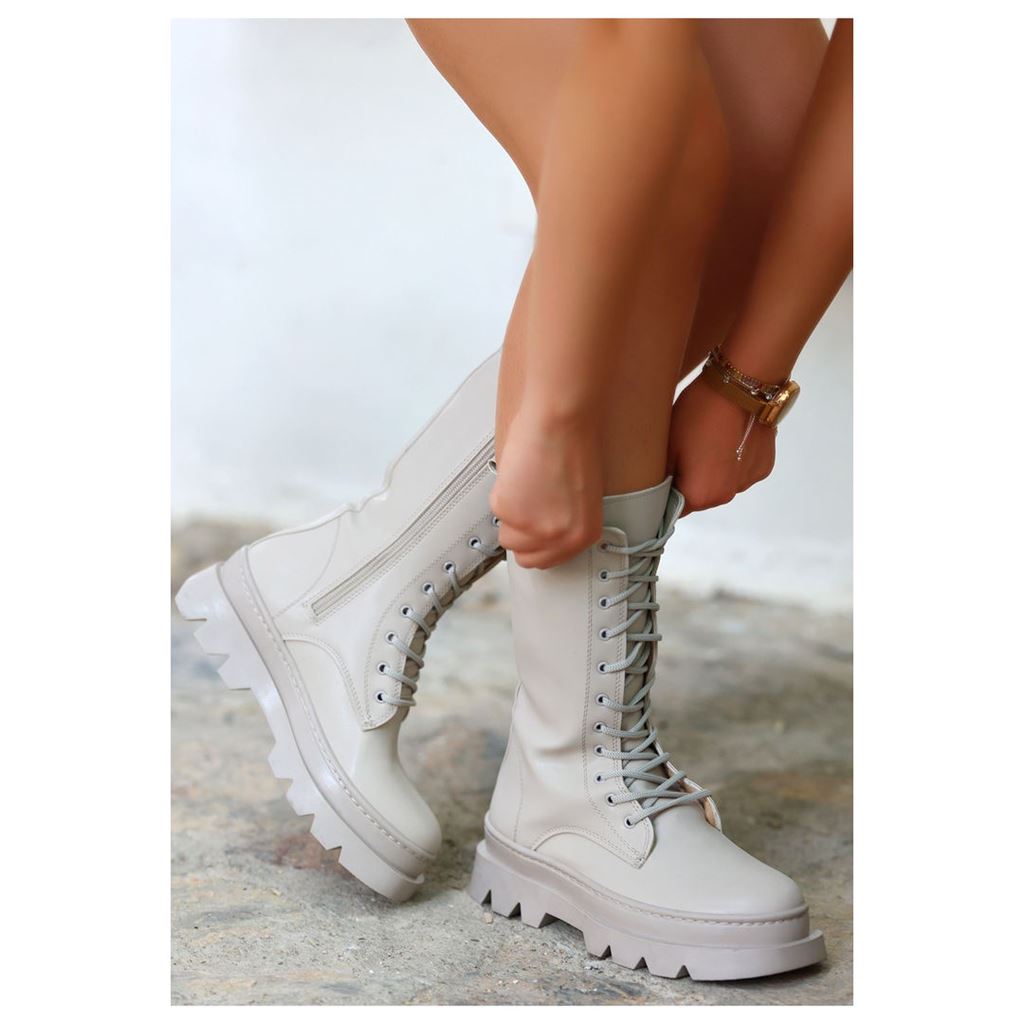 Toir Bej Cilt Bağcıklı Postal