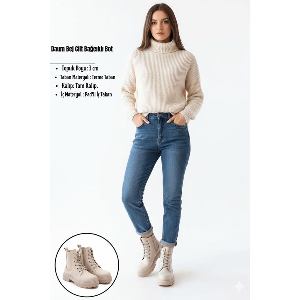 Daum Bej Cilt Bağcıklı Bot