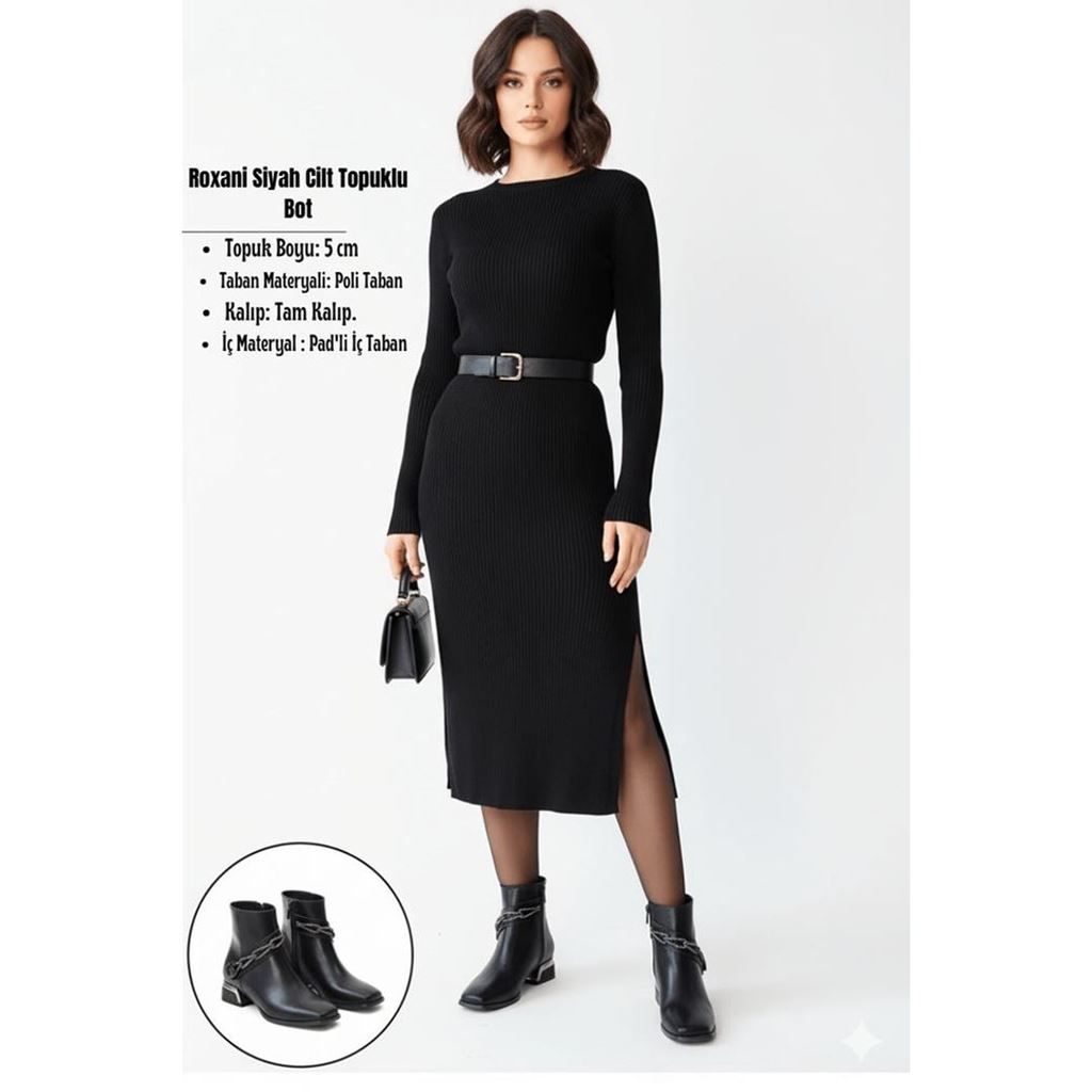 Roxani Siyah Cilt Topuklu Bot