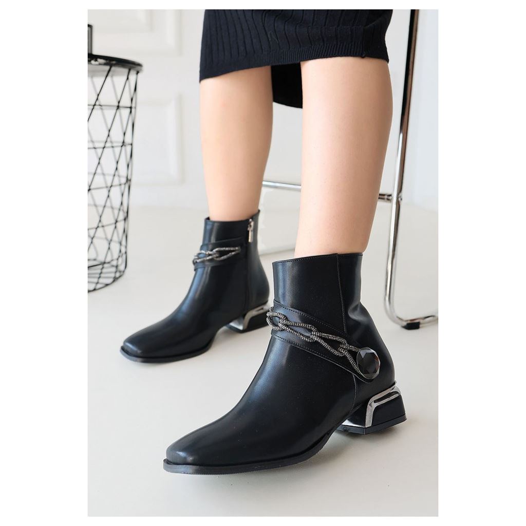 Roxani Siyah Cilt Topuklu Bot