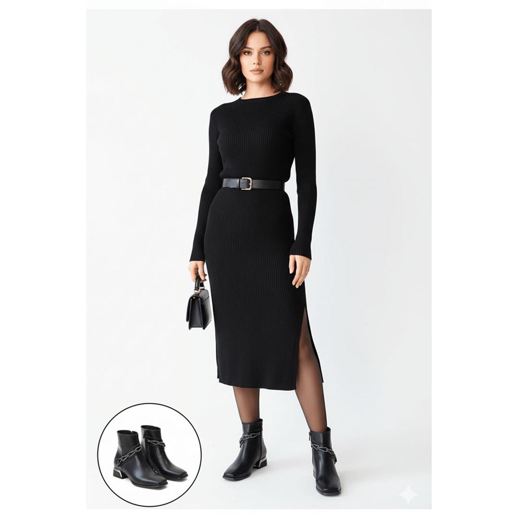 Roxani Siyah Cilt Topuklu Bot