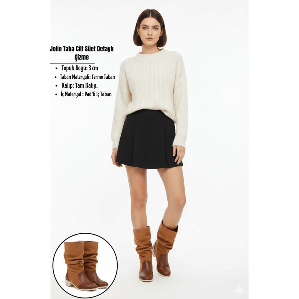 Jolin Taba Cilt Süet Detaylı Çizme