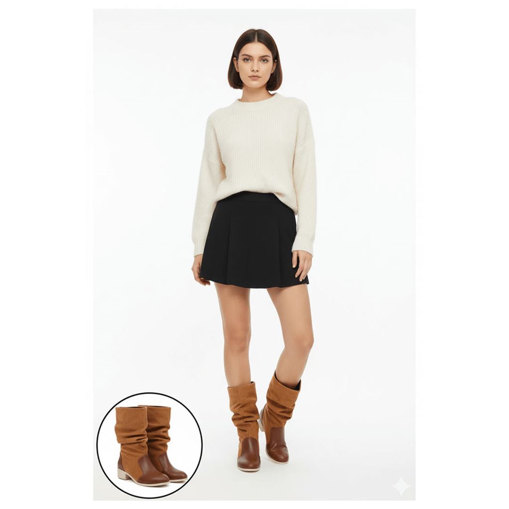 Jolin Taba Cilt Süet Detaylı Çizme