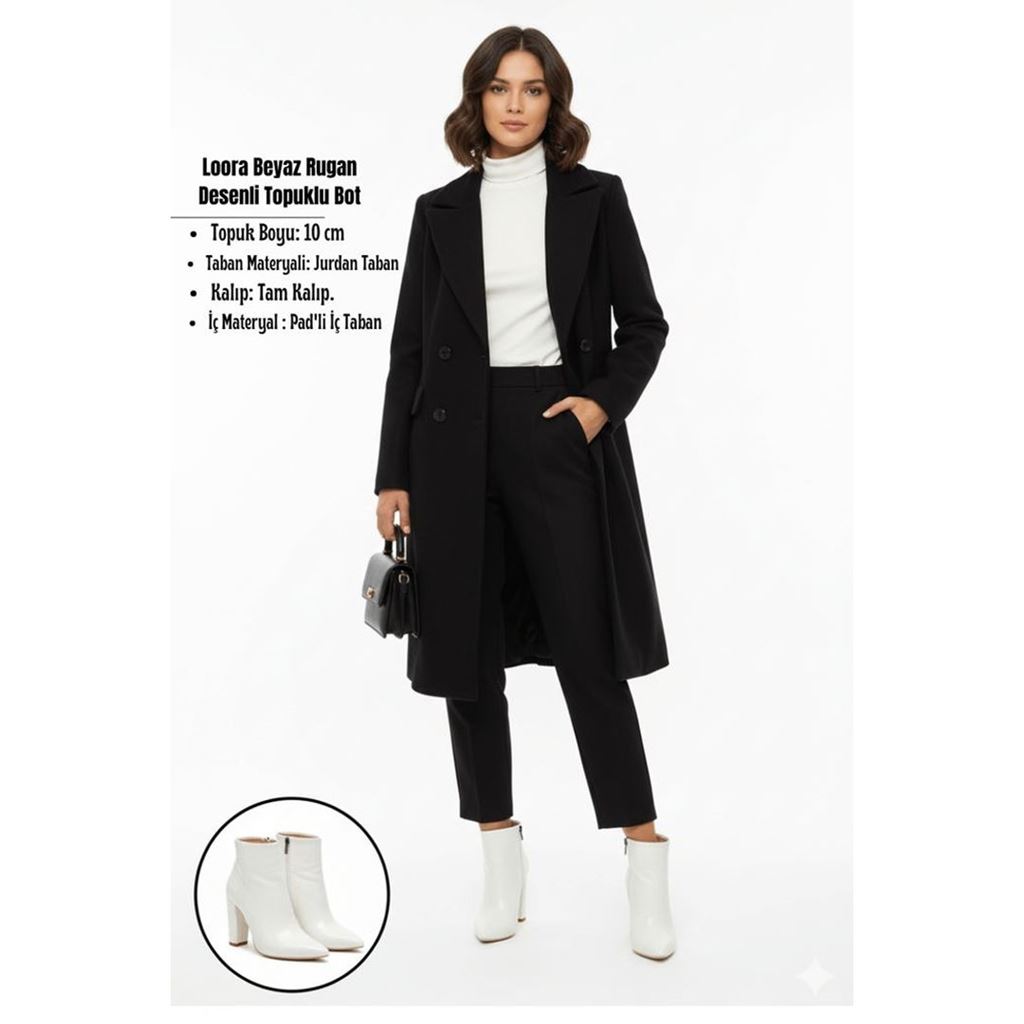 Loora Beyaz Rugan Desenli Topuklu Bot