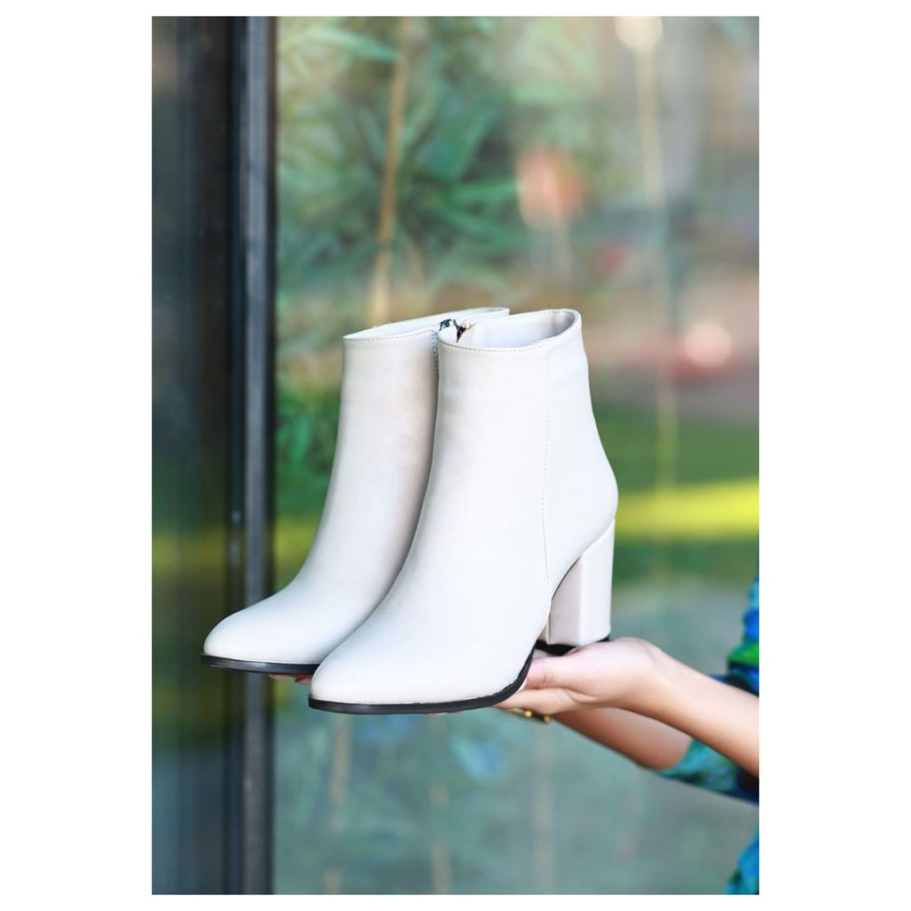 Biya Bej Kalın Topuk Küt Burun Cilt Kadın Bilekte Bot