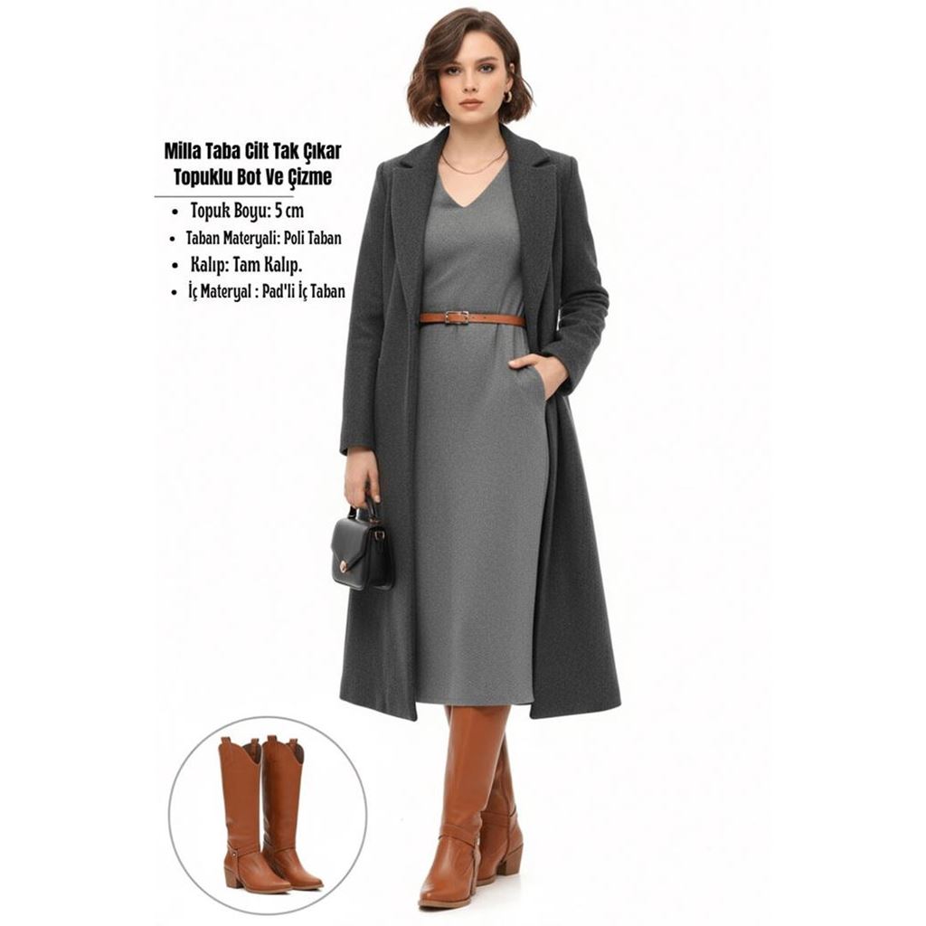 Milla Taba Cilt Tak Çıkar Topuklu Bot Ve Çizme