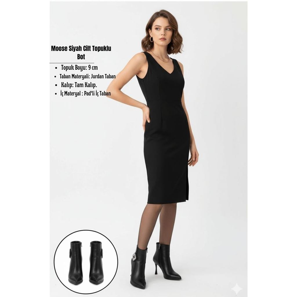 Moose Siyah Cilt Topuklu Bot