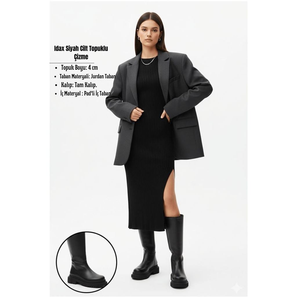 Idax Siyah Cilt Topuklu Çizme
