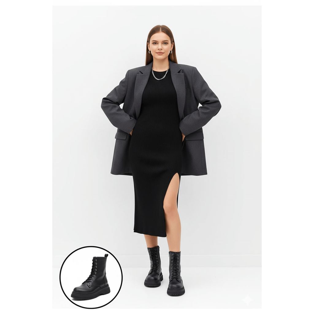 Roxan Siyah Cilt Bağcıklı Bot