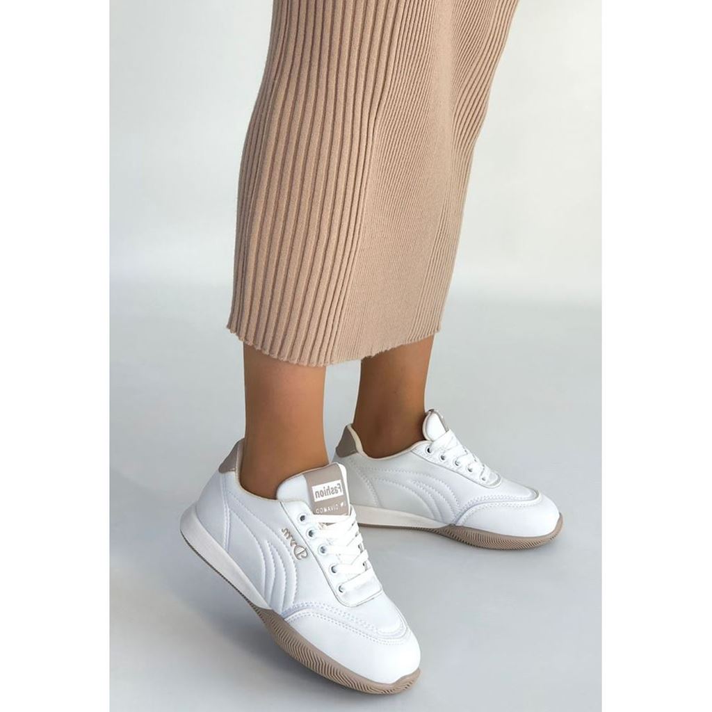 Tawen Beyaz Cilt Bağcıklı Spor Ayakkabı