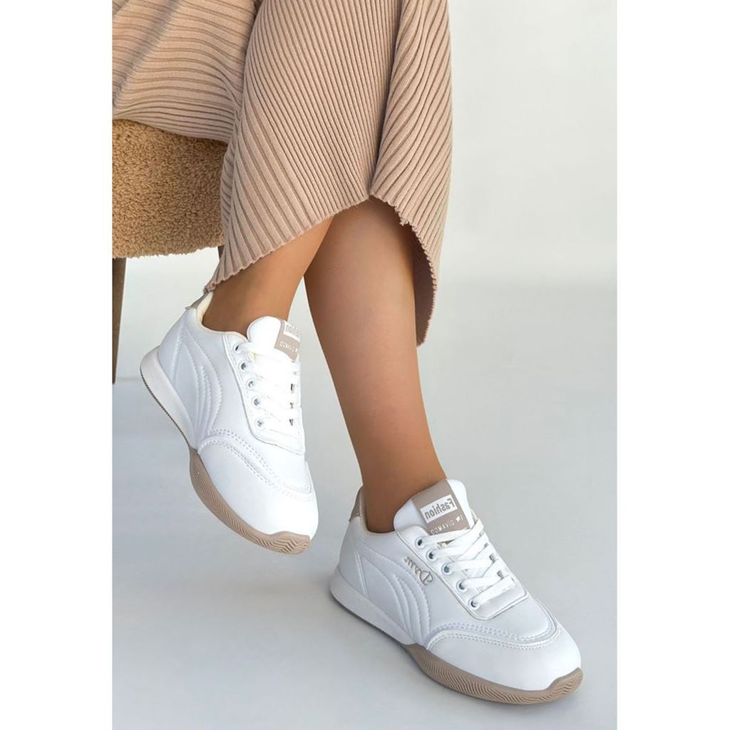 Tawen Beyaz Cilt Bağcıklı Spor Ayakkabı