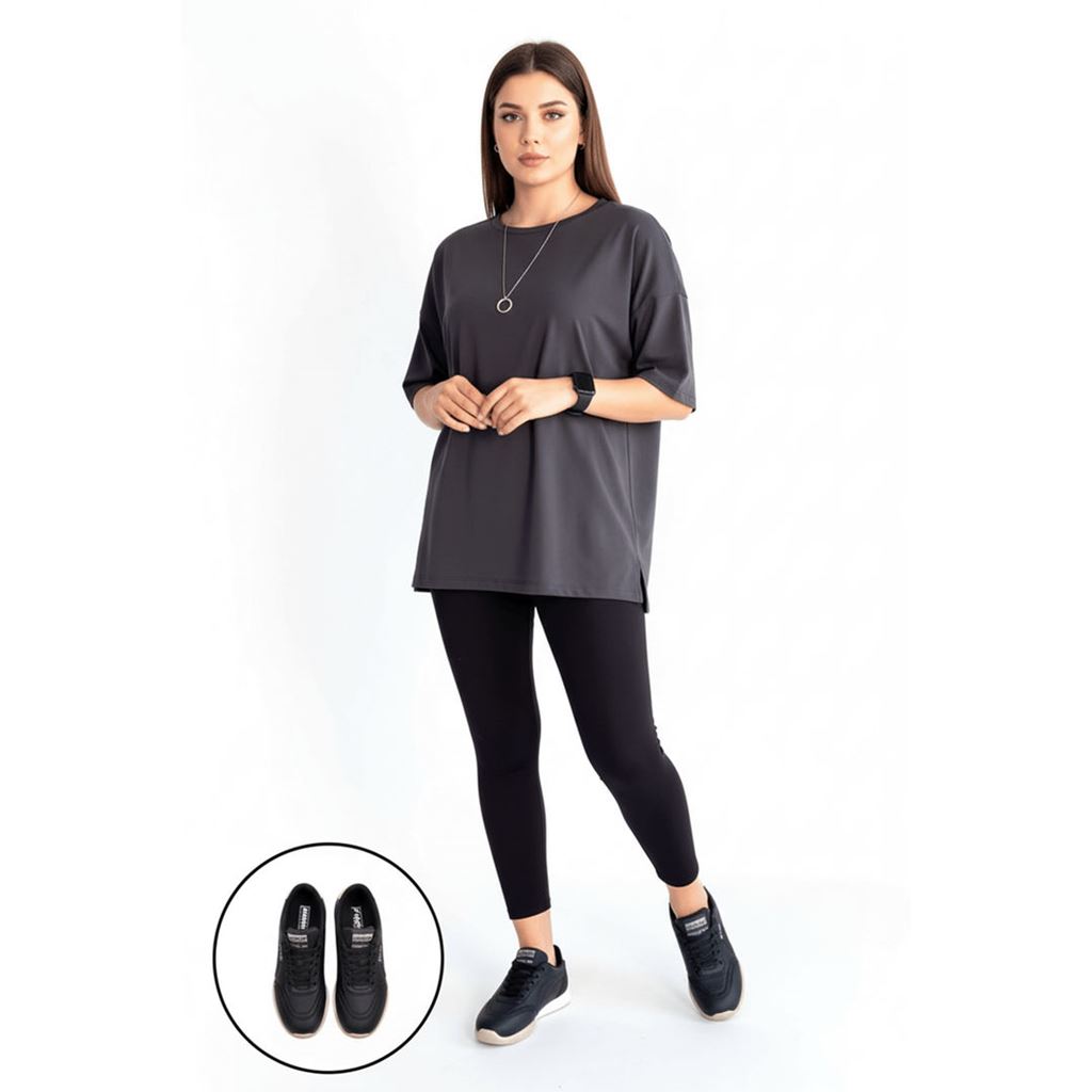 Tawen Siyah Cilt Bej Tabanlı Bağcıklı Spor Ayakkabı