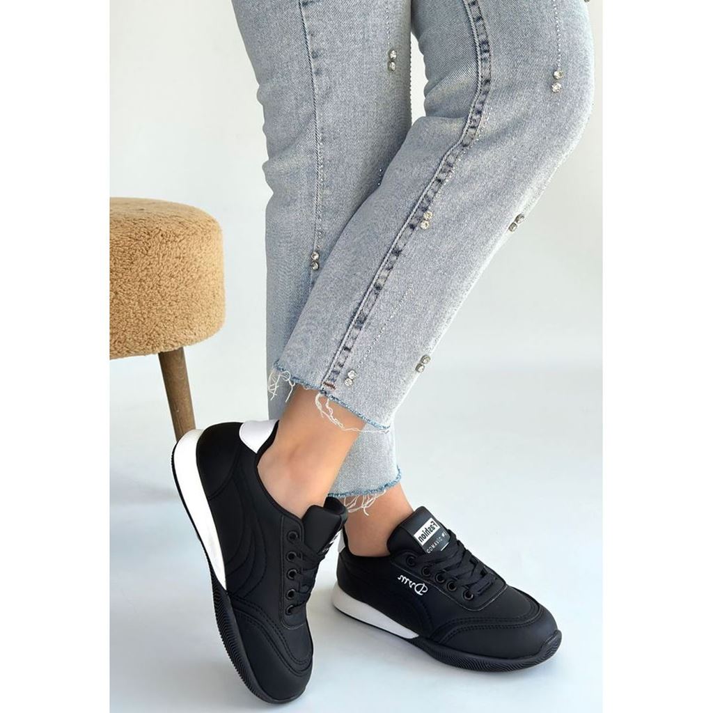 Tawen Siyah Cilt Bağcıklı Spor Ayakkabı