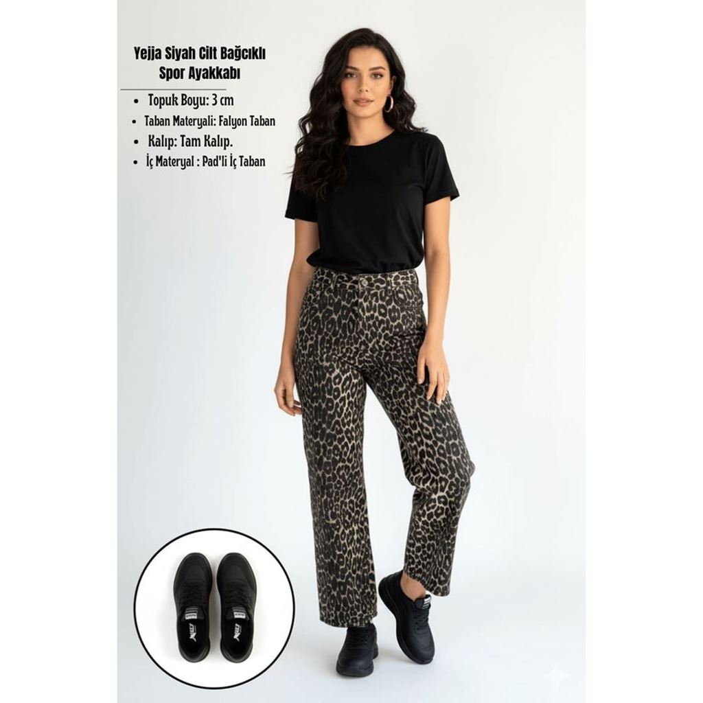 Yejja Siyah Cilt Bağcıklı Spor Ayakkabı