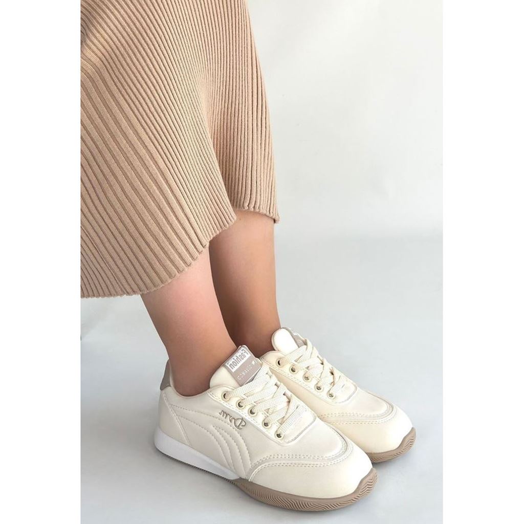 Tawen Bej Cilt Bağcıklı Spor Ayakkabı