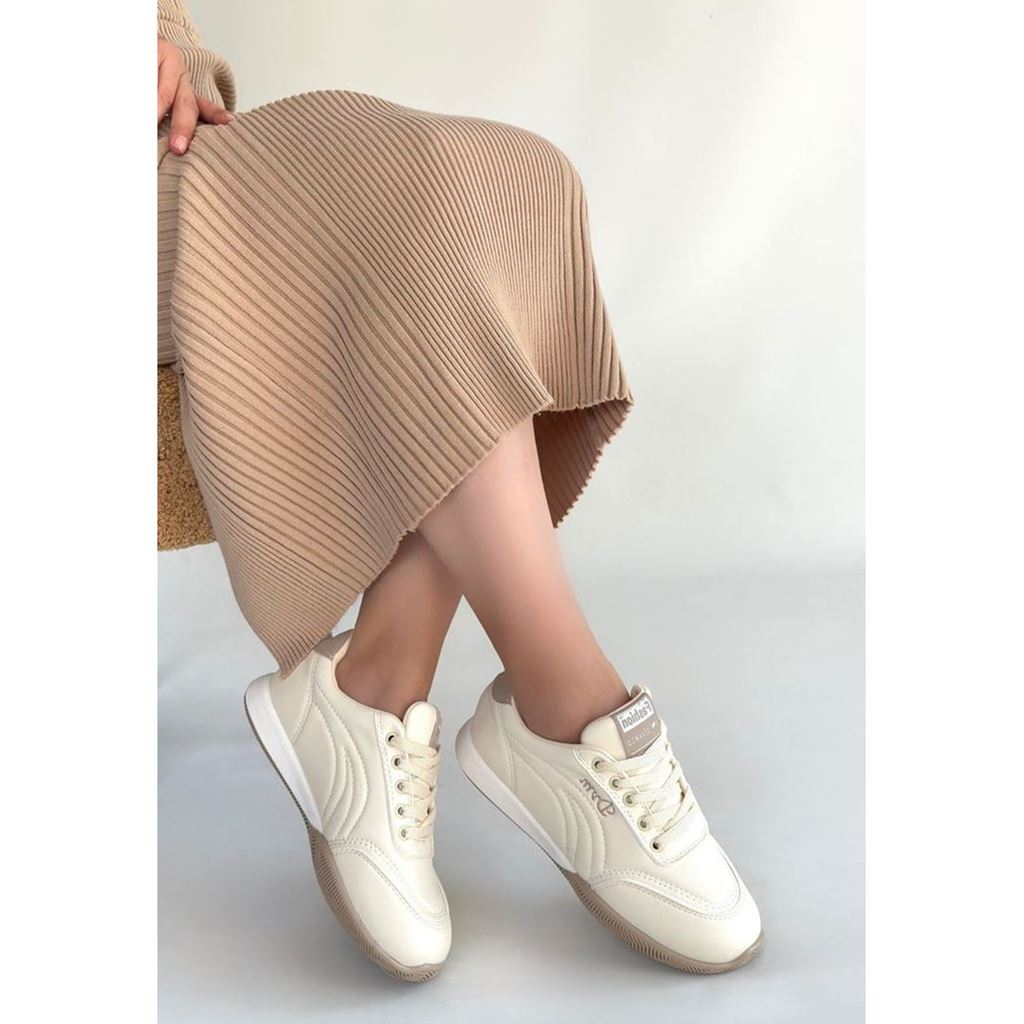 Tawen Bej Cilt Bağcıklı Spor Ayakkabı