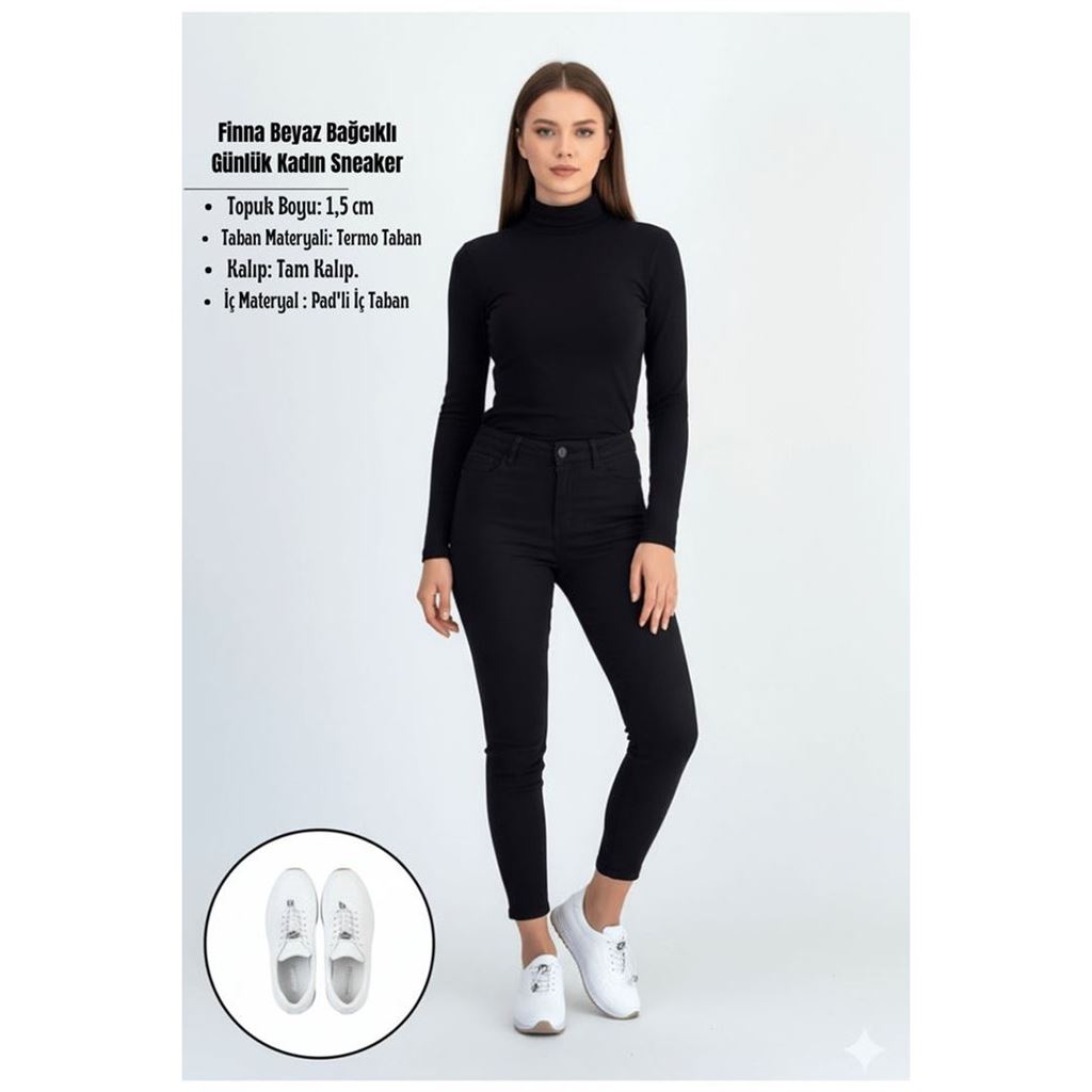 Finna Beyaz Stoperli Pratik Bağcıklı Günlük Konfor Kadın Sneaker