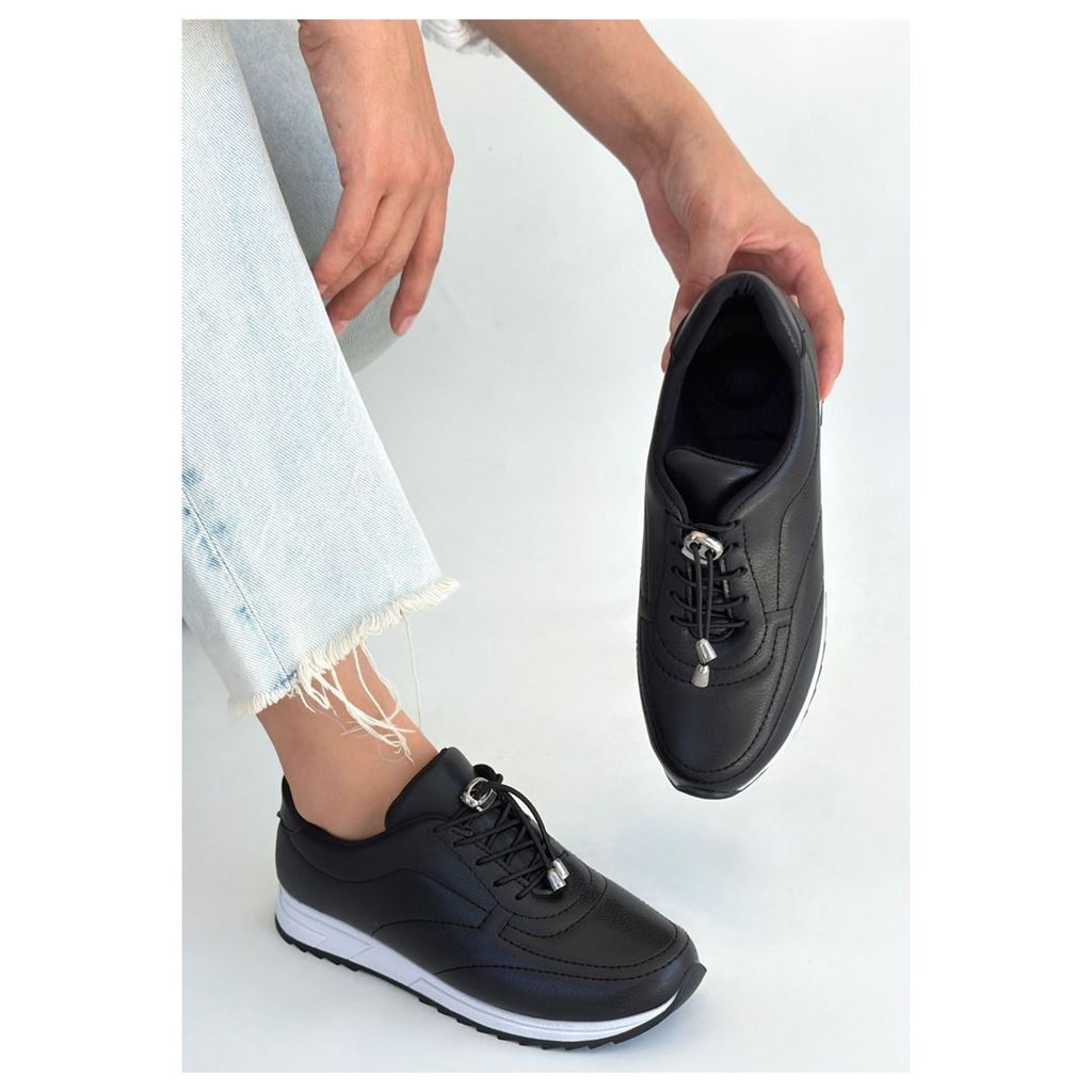 Finna Siyah Stoperli Pratik Bağcıklı Günlük Konfor Kadın Sneaker