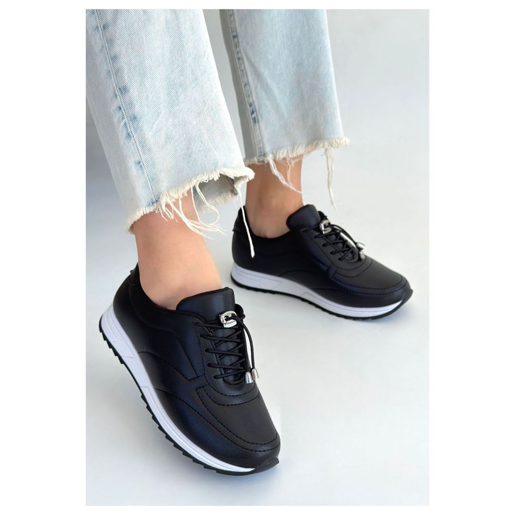 Finna Siyah Stoperli Pratik Bağcıklı Günlük Konfor Kadın Sneaker