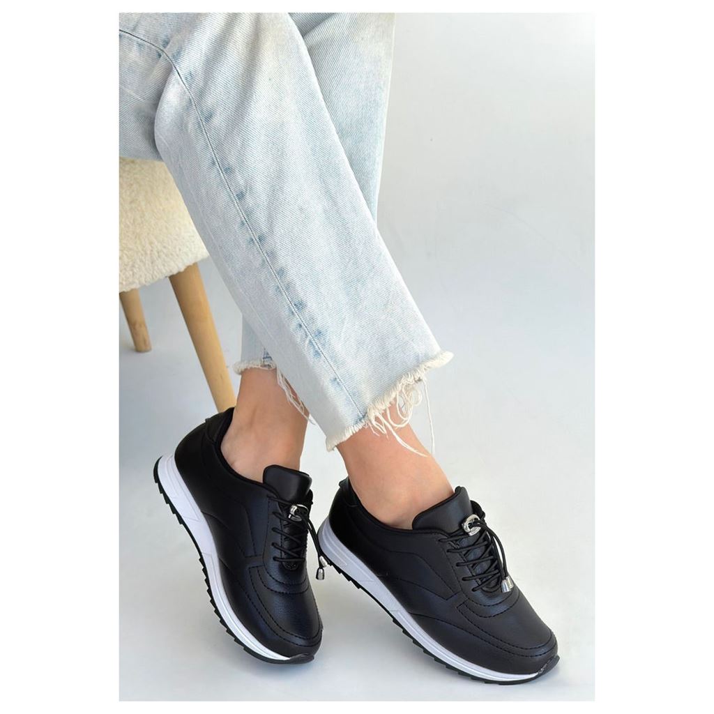 Finna Siyah Stoperli Pratik Bağcıklı Günlük Konfor Kadın Sneaker