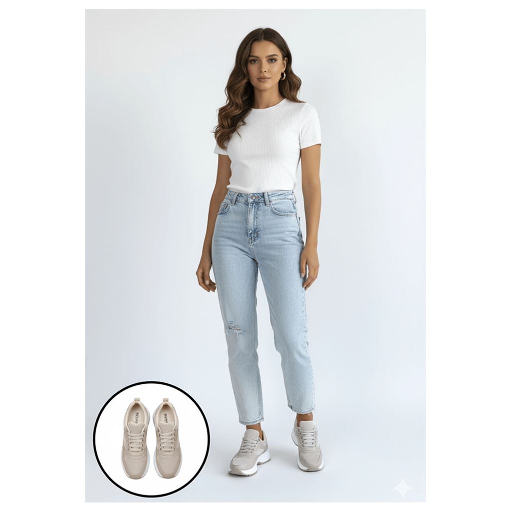 Slar Bej Simli Yüksek Tabanlı Ortopedik Kadın Sneaker