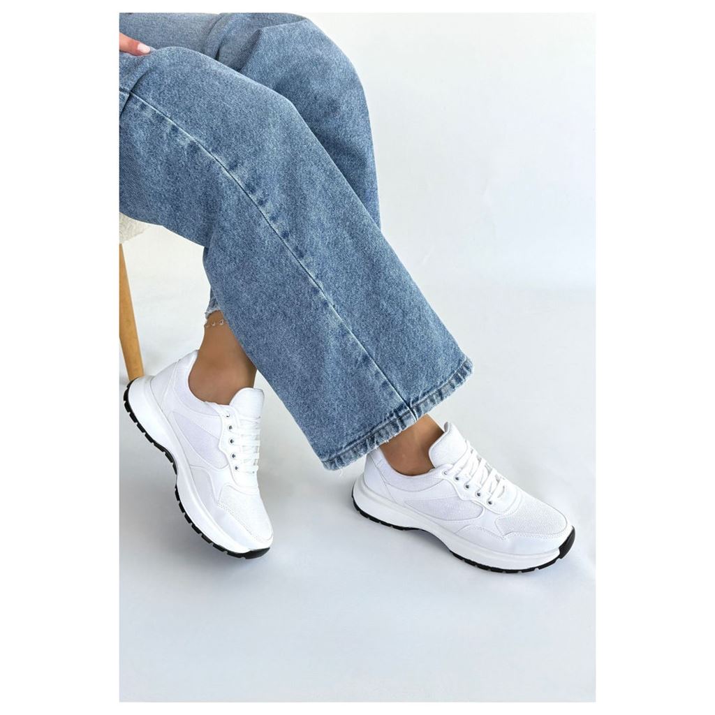 Slar Beyaz Simli Yüksek Tabanlı Ortopedik Kadın Sneaker