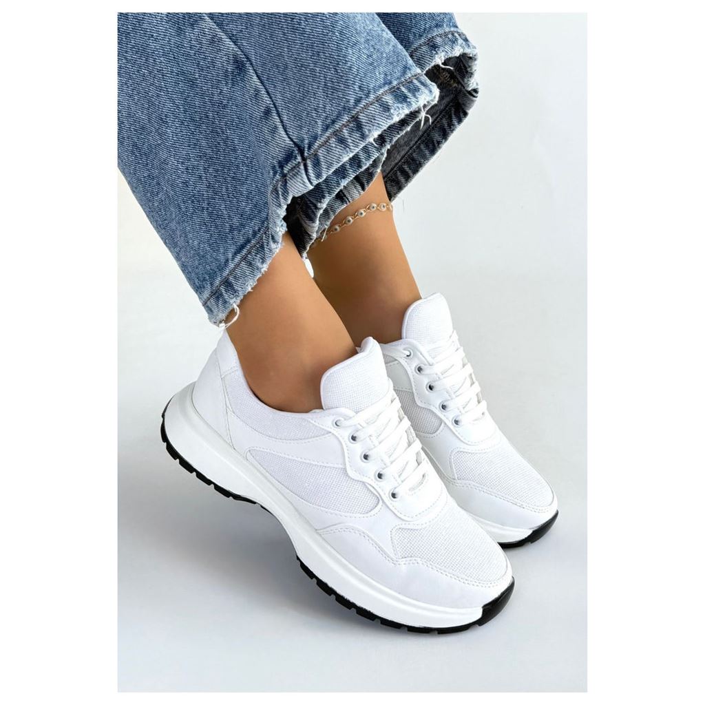 Slar Beyaz Simli Yüksek Tabanlı Ortopedik Kadın Sneaker