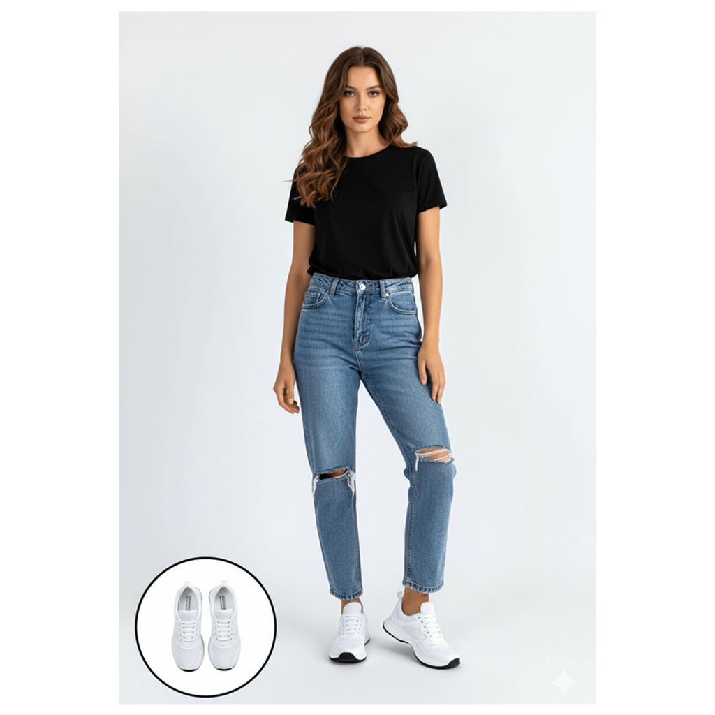 Slar Beyaz Simli Yüksek Tabanlı Ortopedik Kadın Sneaker