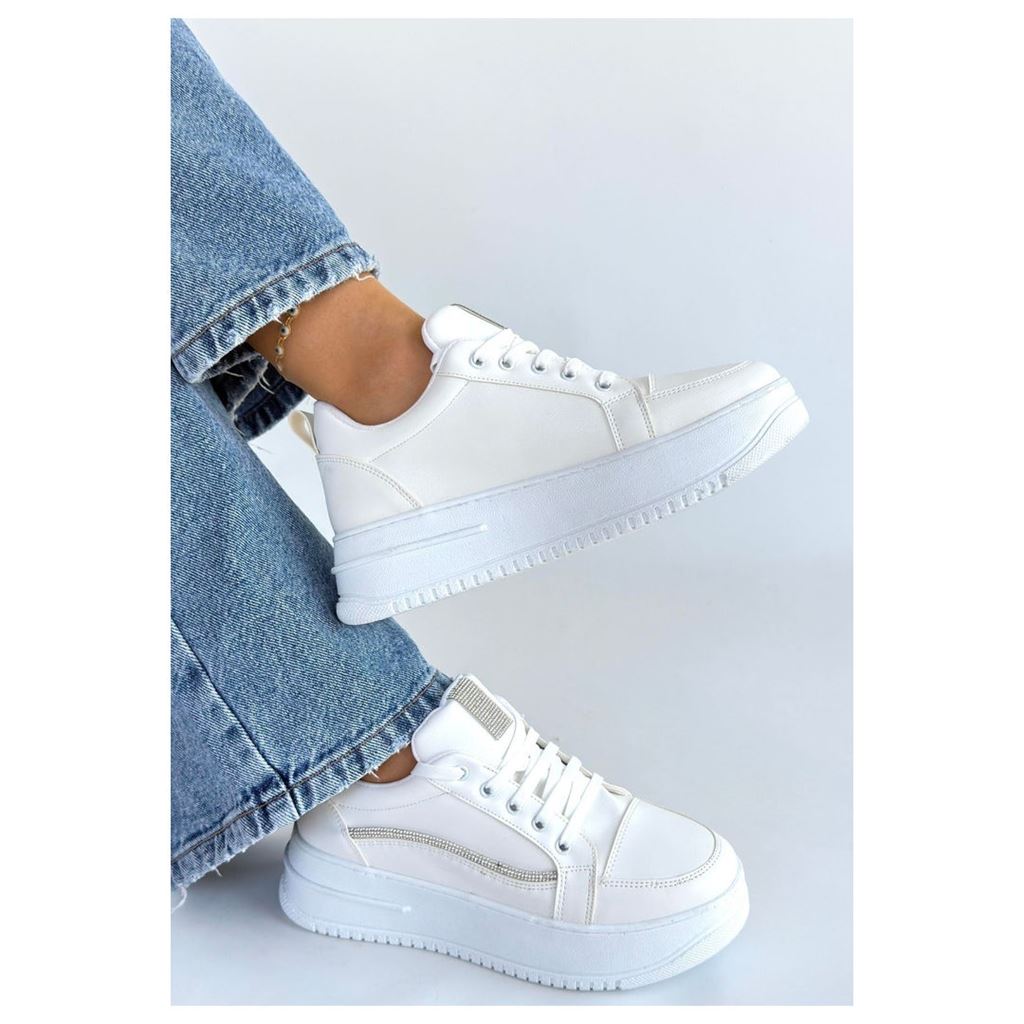 Natte Beyaz Taş Şeritli Ortopedik Platform Kadın Sneaker