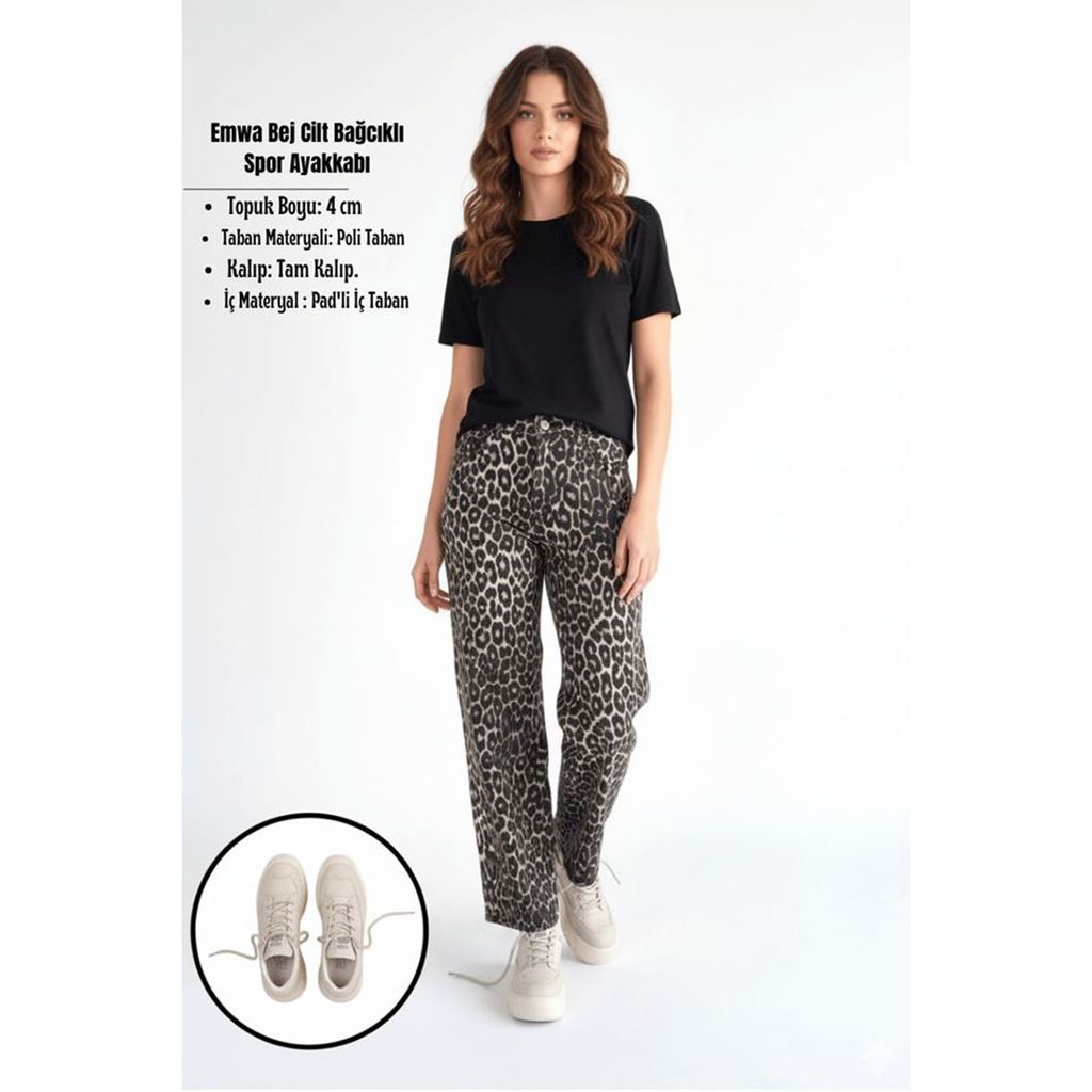 Emwa Bej Cilt Bağcıklı Spor Ayakkabı