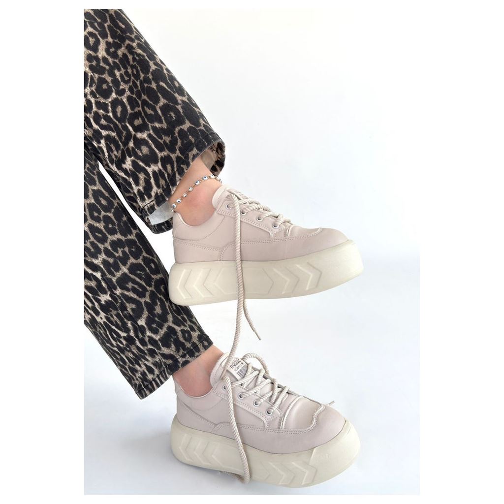 Emwa Bej Cilt Bağcıklı Spor Ayakkabı