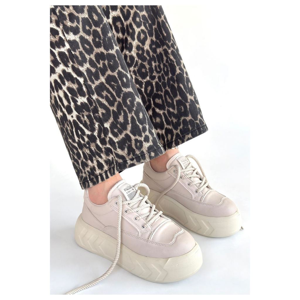 Emwa Bej Cilt Bağcıklı Spor Ayakkabı