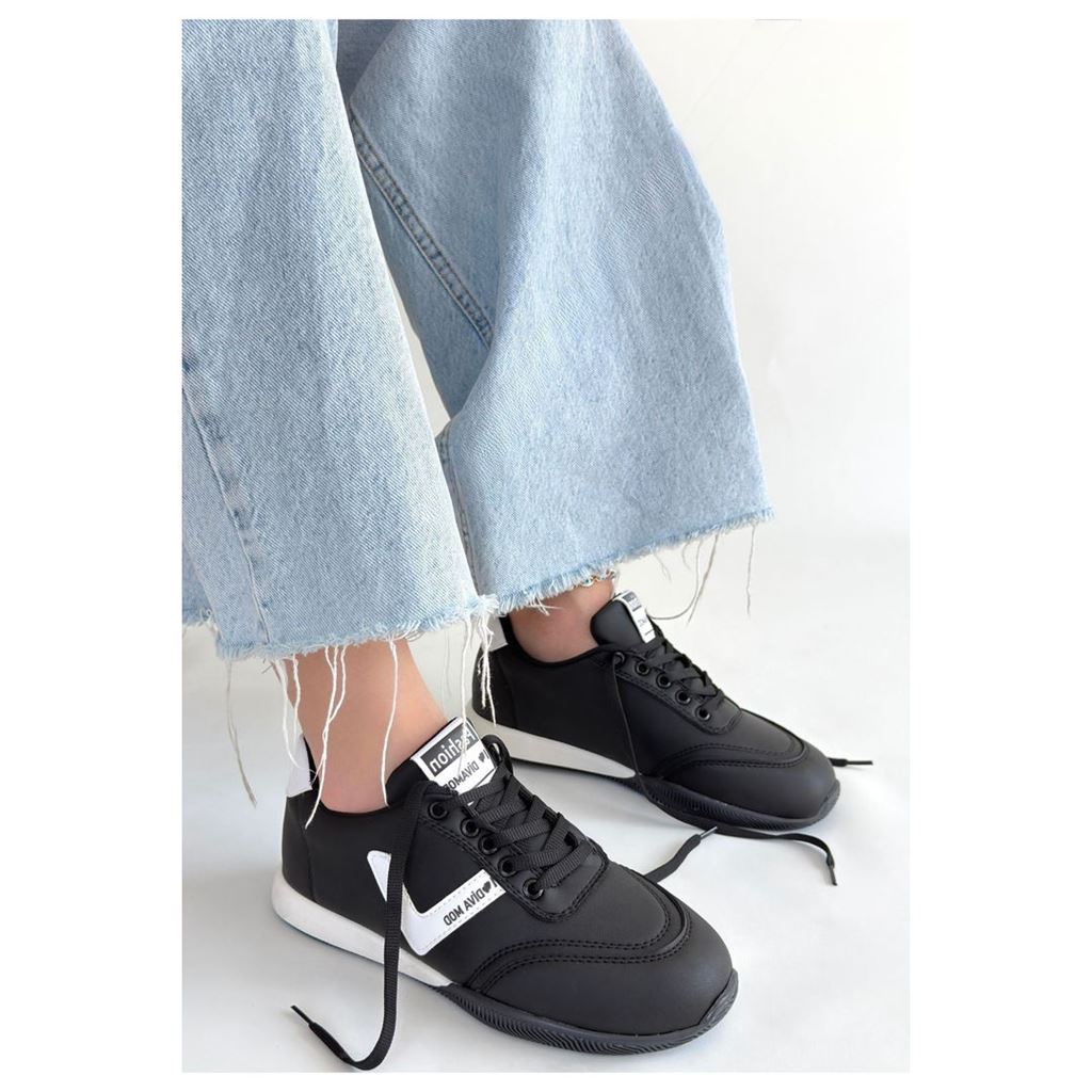 Jowen Siyah Cilt Beyaz Detaylı Bağcıklı Spor Ayakkabı