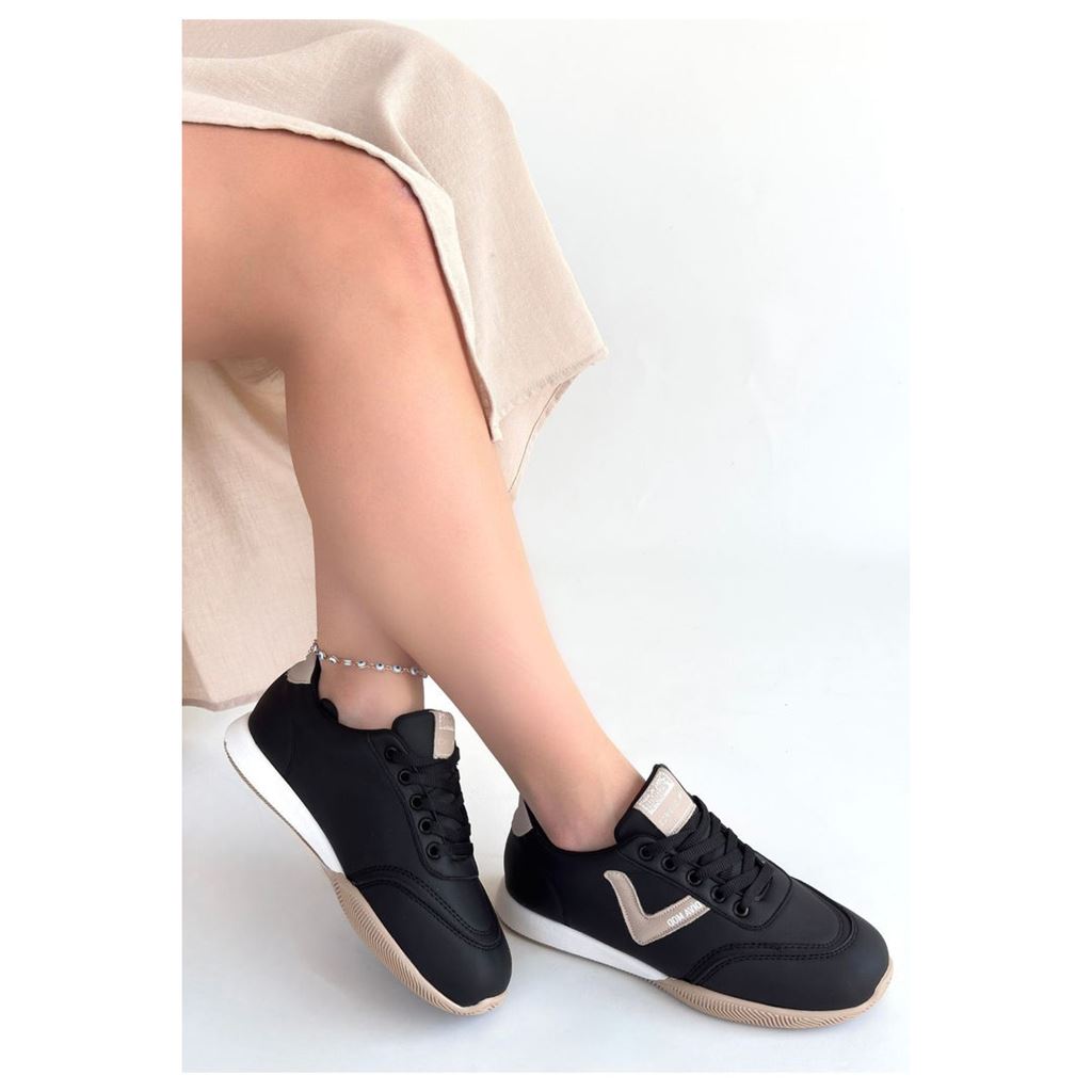 Jowen Siyah Cilt Bej Detaylı Bağcıklı Spor Ayakkabı