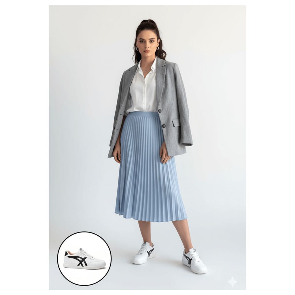 Zlay Beyaz Cilt Siyah Detaylı Bağcıklı Spor Ayakkabı