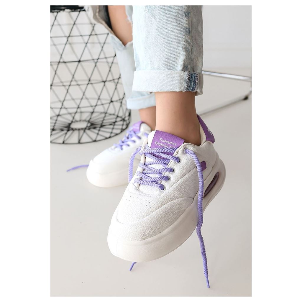 Chris Beyaz Cilt Lila Detaylı Bağcıklı Spor Ayakkabı