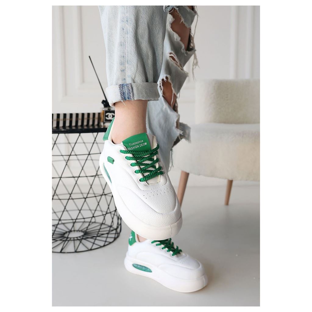 Chris Beyaz Cilt Yeşil Detaylı Bağcıklı Spor Ayakkabı
