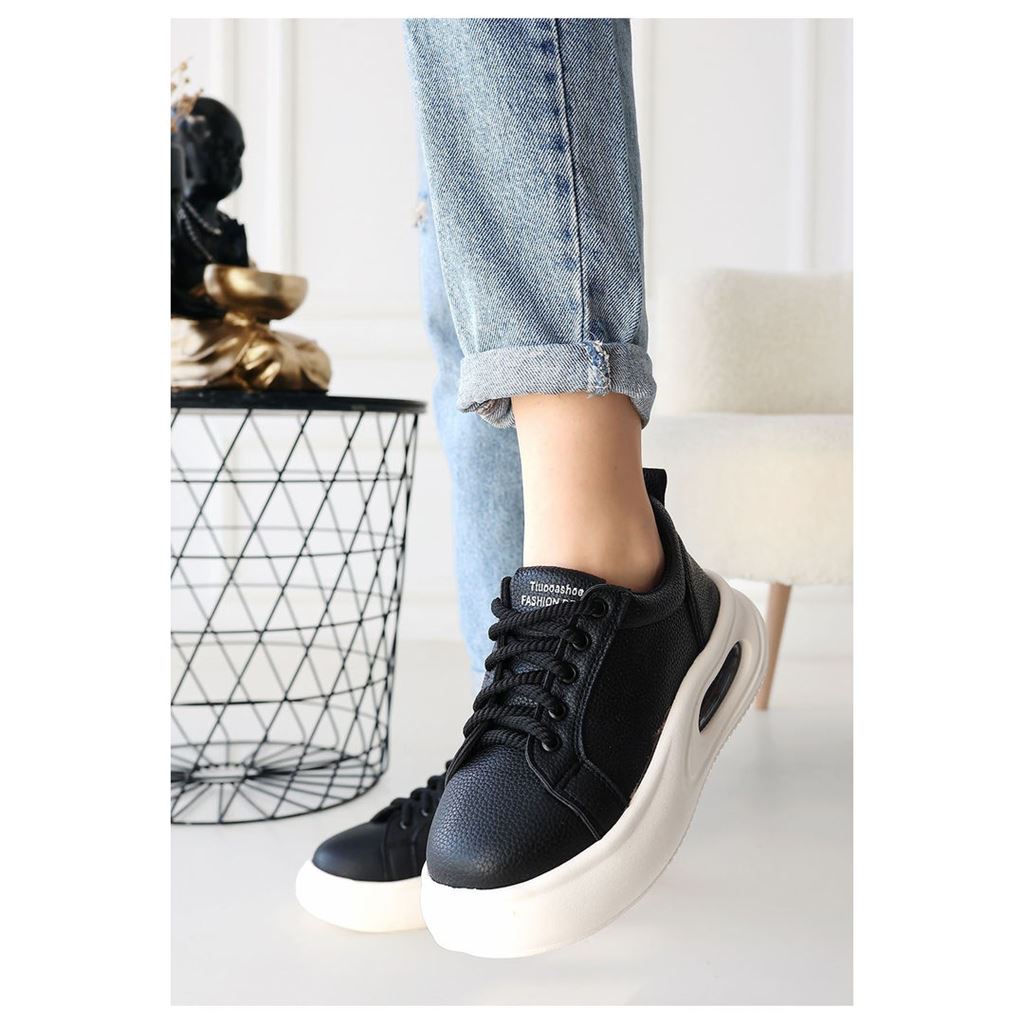 Chris Siyah Cilt Bağcıklı Spor Ayakkabı