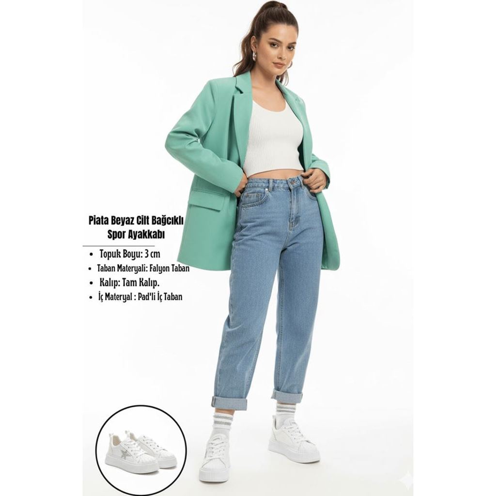 Piata Beyaz Cilt Bağcıklı Spor Ayakkabı