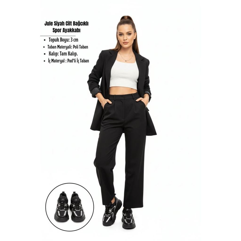 Cata Siyah Cilt Beyaz Detaylı Spor Ayakkabı