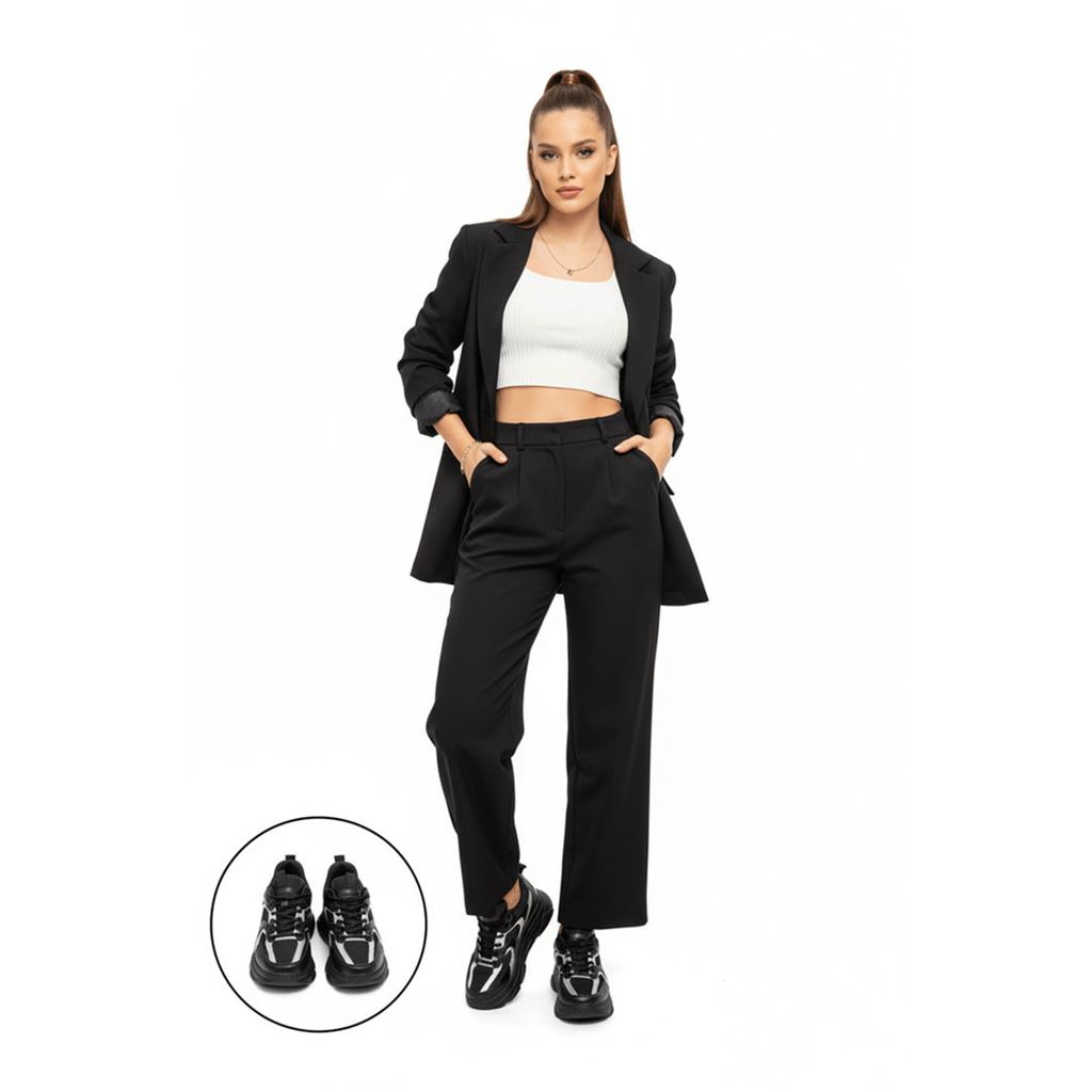 Cata Siyah Cilt Beyaz Detaylı Spor Ayakkabı