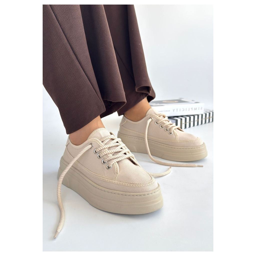 Carin Bej Keten Bağcıklı Spor Ayakkabı