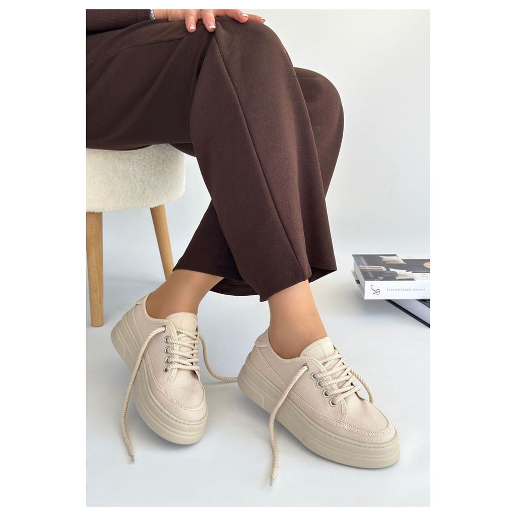 Carin Bej Keten Bağcıklı Spor Ayakkabı