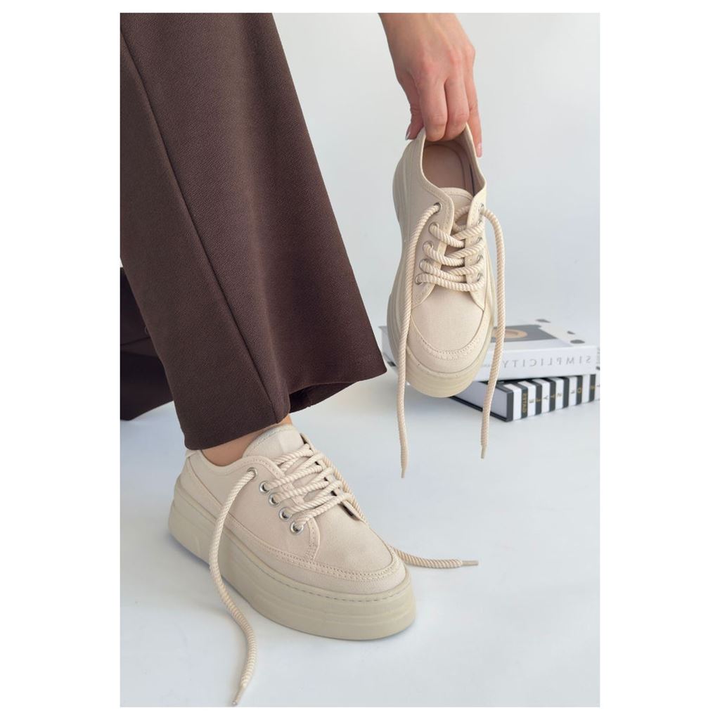 Carin Bej Keten Bağcıklı Spor Ayakkabı