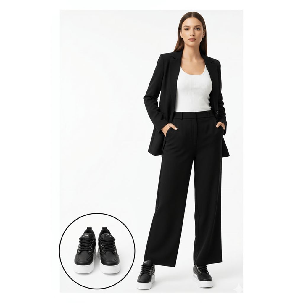 Lulu Siyah Cilt Beyaz Tabanlı Bağcıklı Spor Ayakkabı