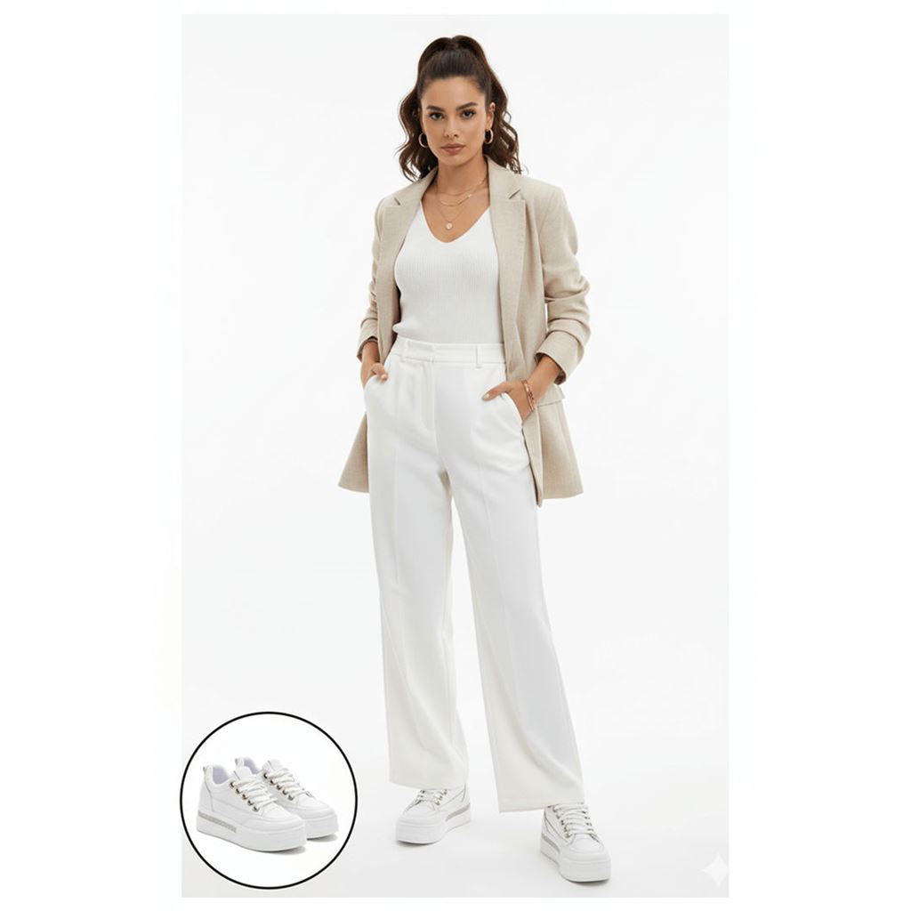 Lulu Beyaz Cilt Bağcıklı Spor Ayakkabı